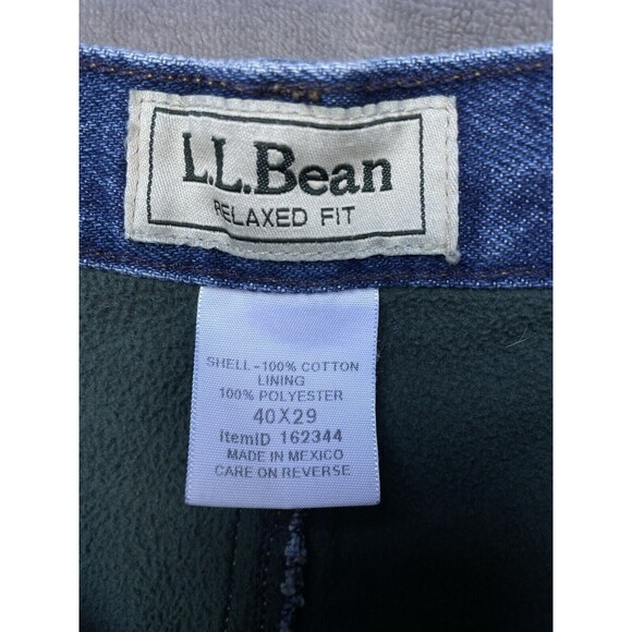 LL Bean Double L Relaxed Fit Green Fleece Lined Denim Jeans Men's Size 40x29 - Picture 12 of 13